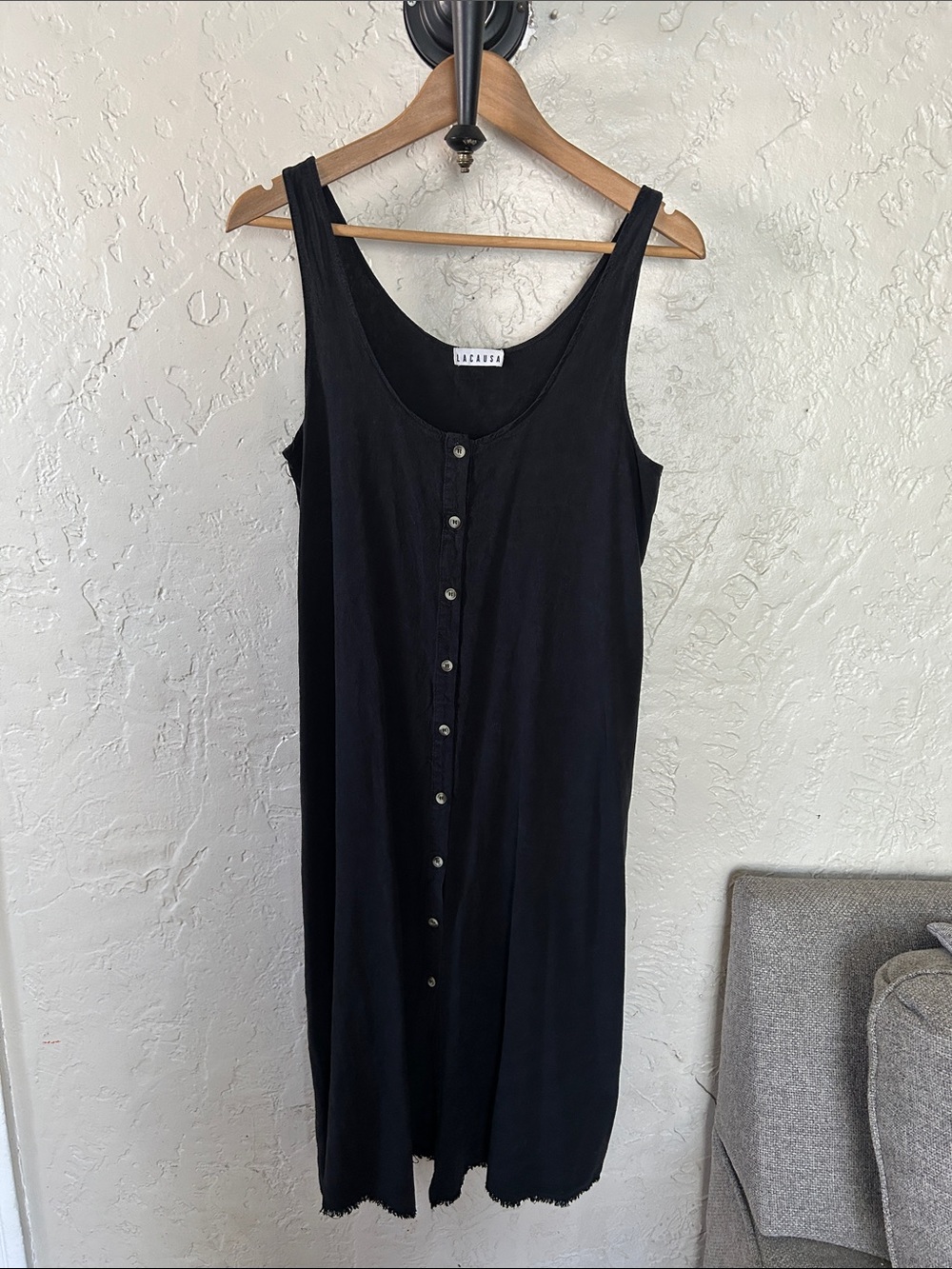 LACUSA Reversible Raw Silk Midi Black Dress